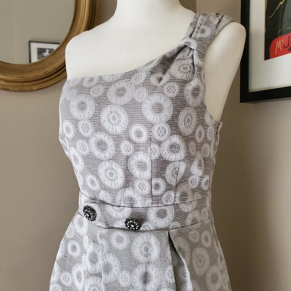 Anthropologie Moulinette Soeurs One Shoulder Silver Brocade Dress 2 - Picture 12 of 16